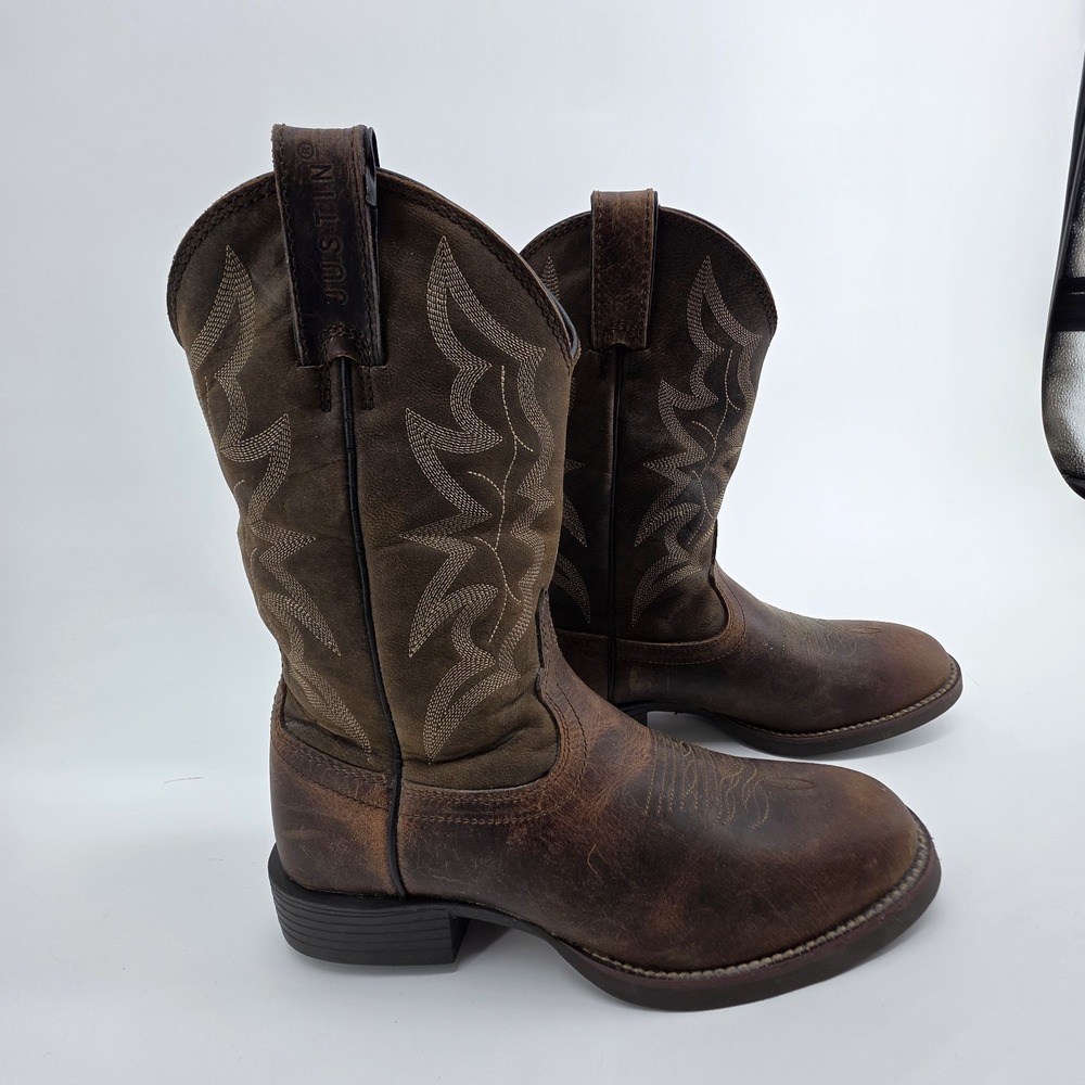 Size 8D Justin Buster III 11" Distressed Brown Leather Mens Cowboy Western Boots